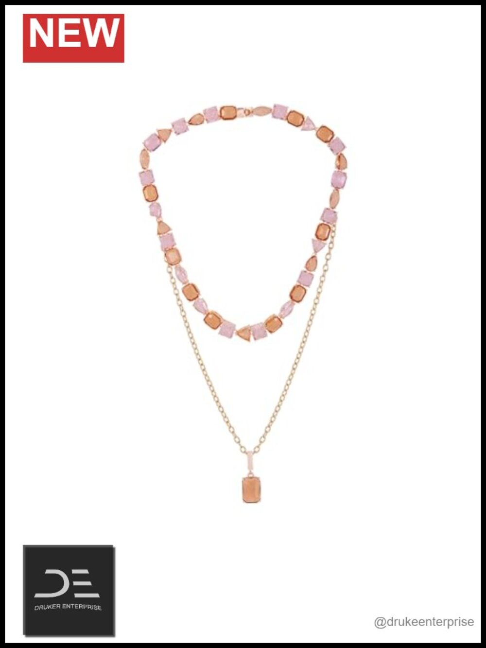 GUESS Layered Pendant Necklace Rosegold Tone with Crystal Glass Stones